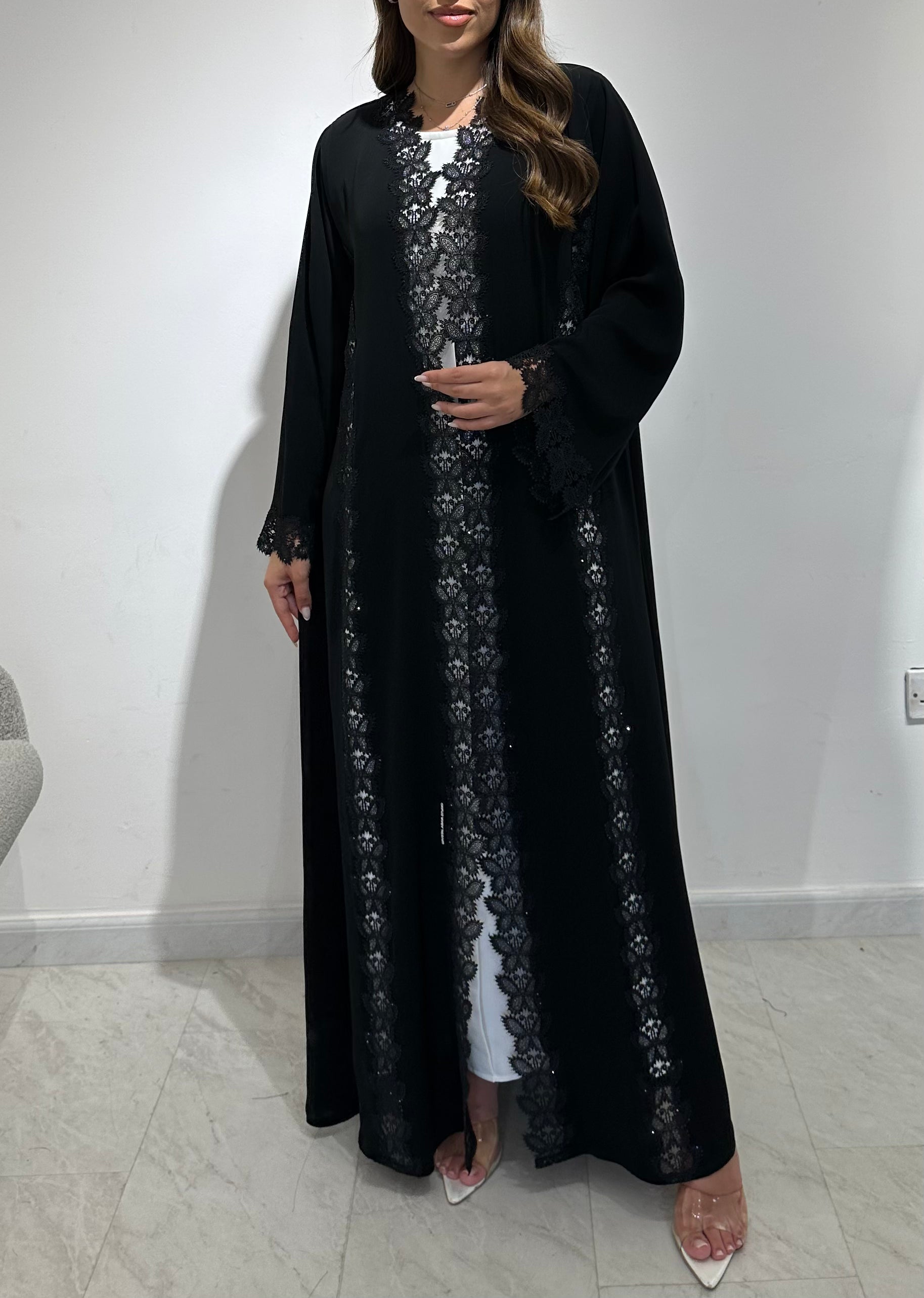 C 1573 Black Crystal Lace Abaya