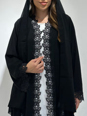 C 1573 Black Crystal Lace Abaya