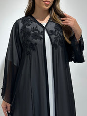 C 1574 Black Chiffon Beaded Abaya