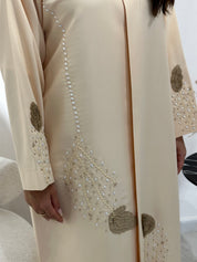 C 1342 Dark Cream Beaded Abaya