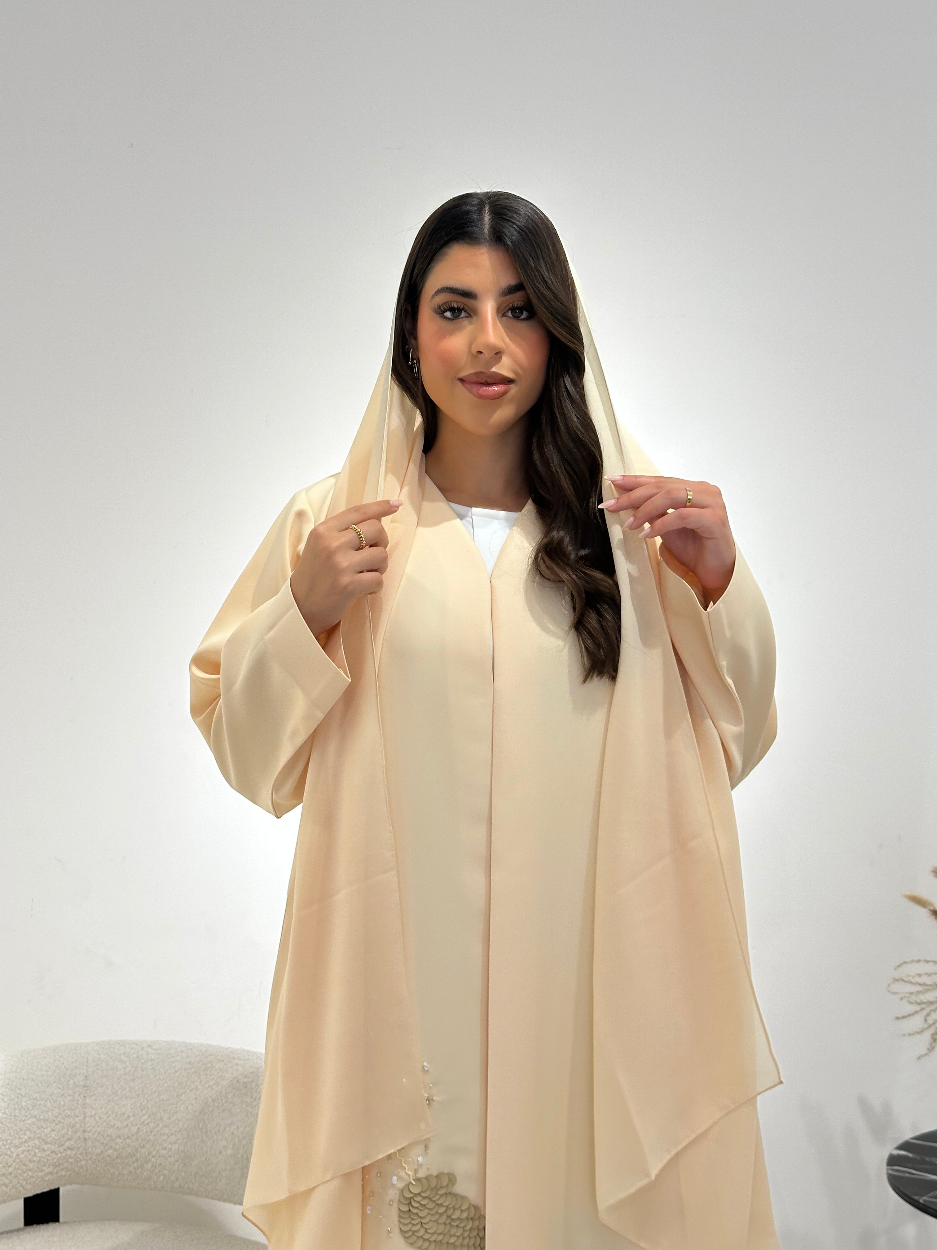 C 1342 Dark Cream Beaded Abaya