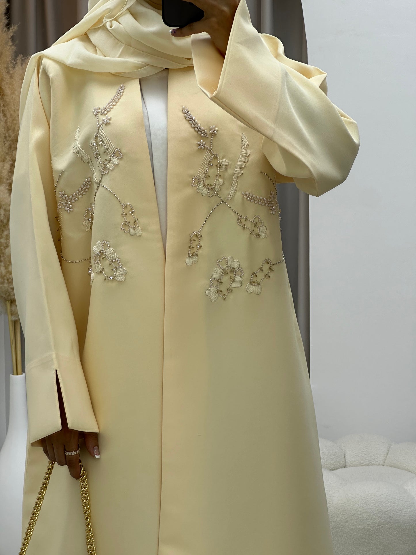 C 0176 Beaded Cream Abaya