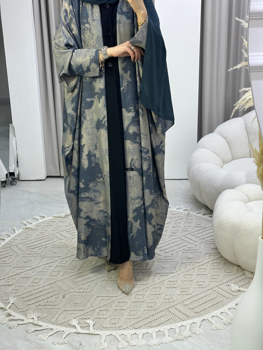 C Shimmer Blue Bisht Abaya