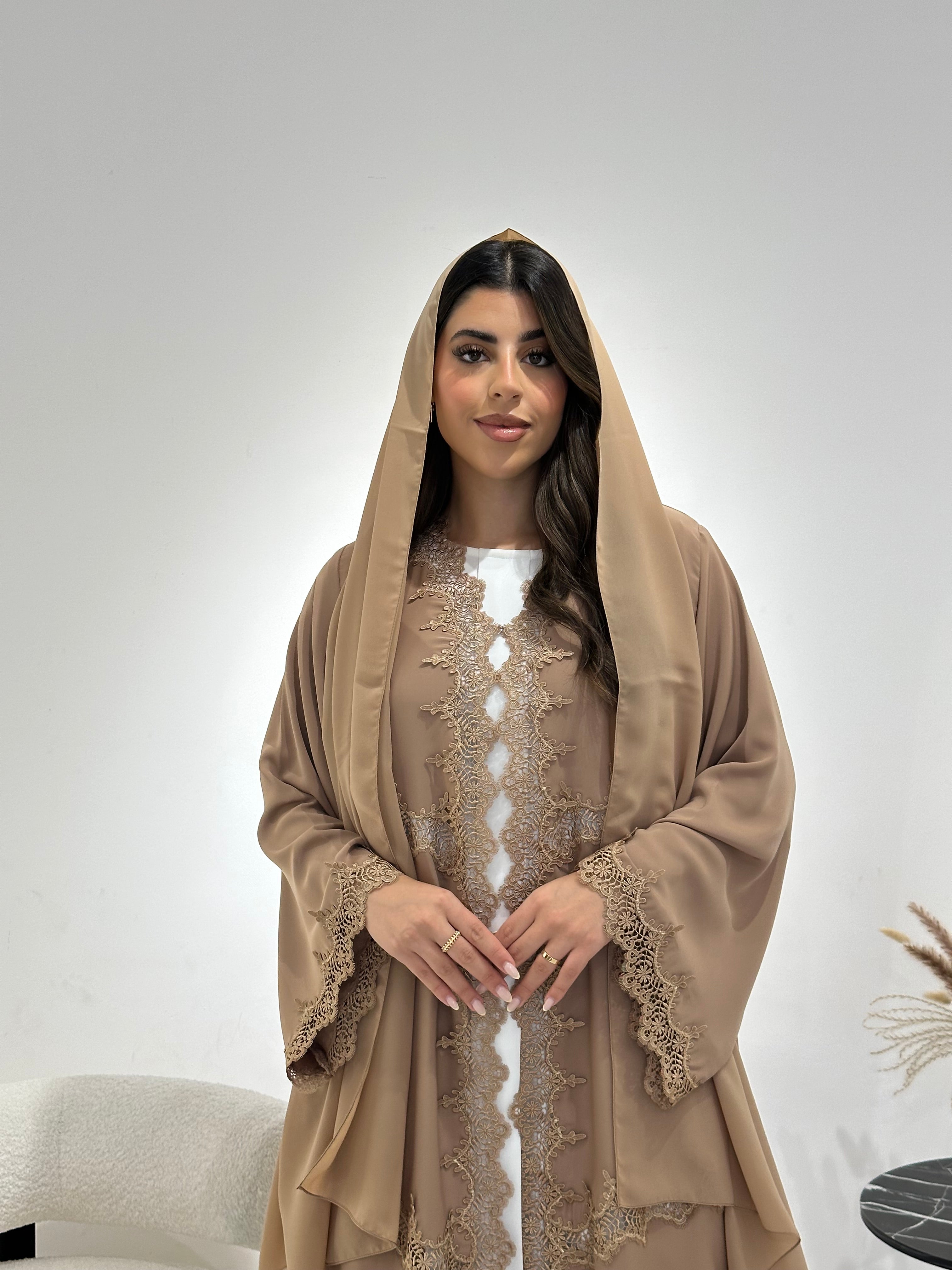 C 1344 Camel Lace abaya