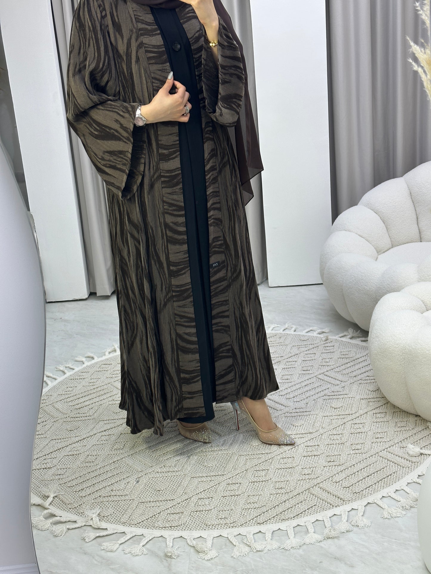 C Brown Swirl Premium Abaya