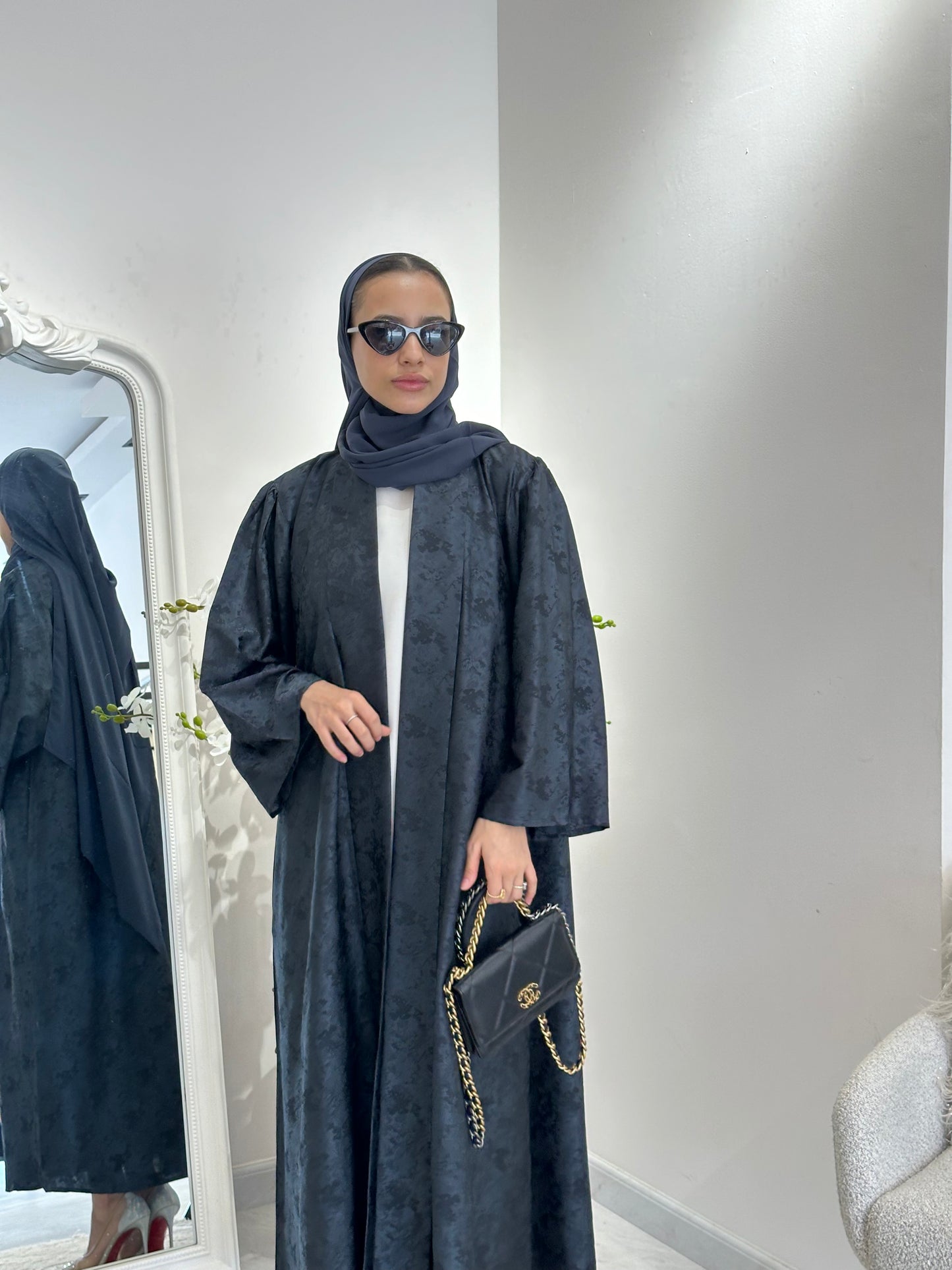 C 0370-03 Printed Dark Grey Abaya