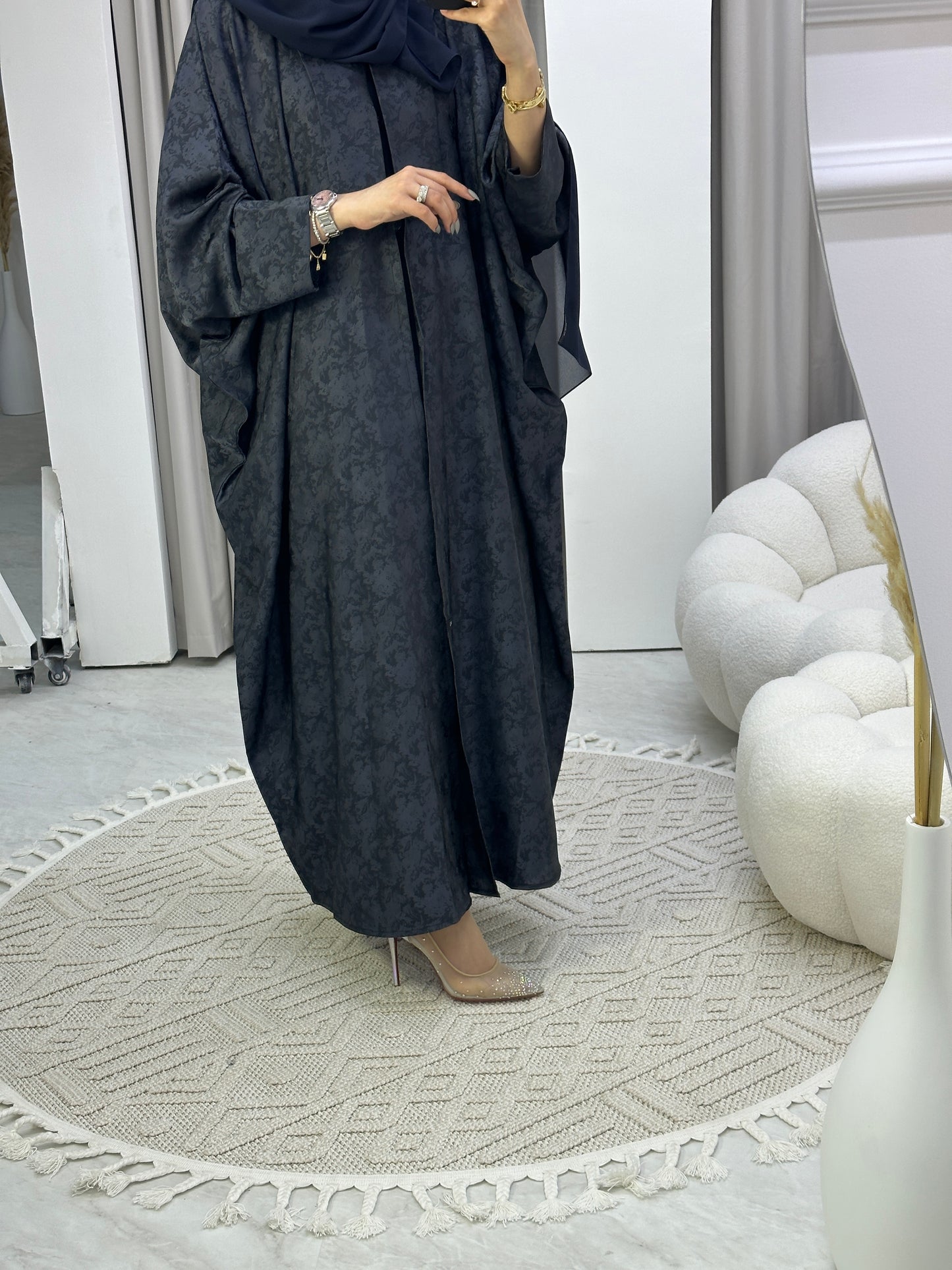 C Floral Navy Blue Bisht Abaya