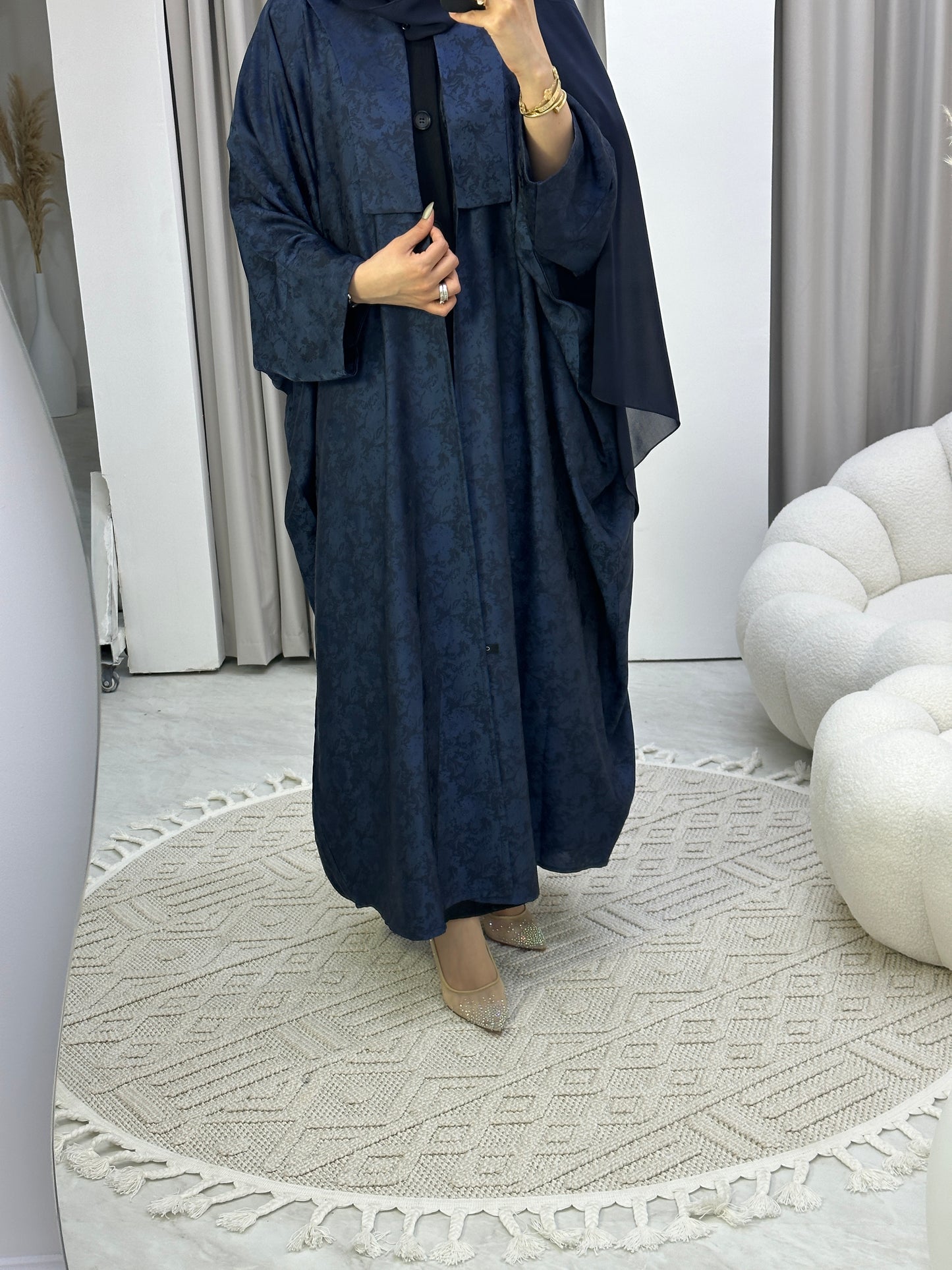 C Floral Blue Bisht Abaya