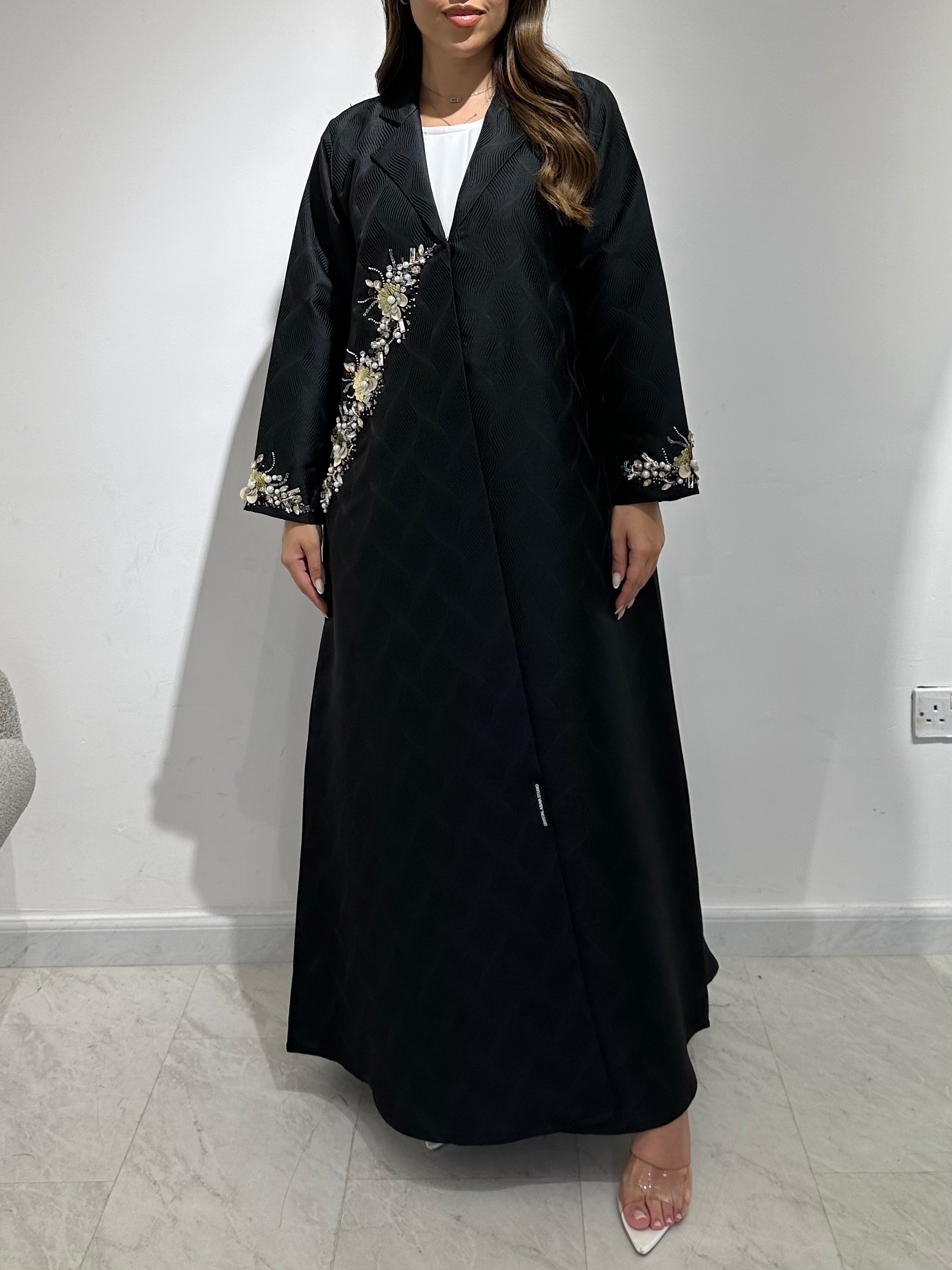 C 1584 Black Floral Beaded Abaya
