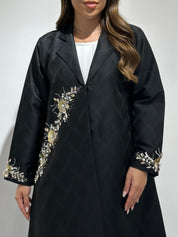 C 1584 Black Floral Beaded Abaya