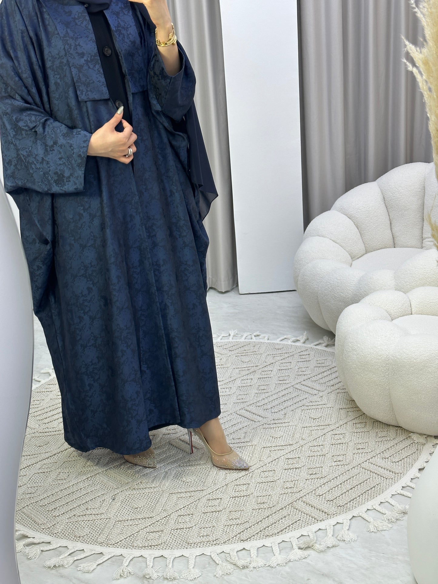 C Floral Blue Bisht Abaya