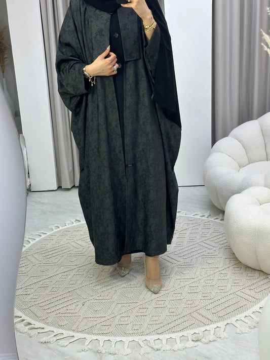 RTW Floral Grey Bisht Abaya