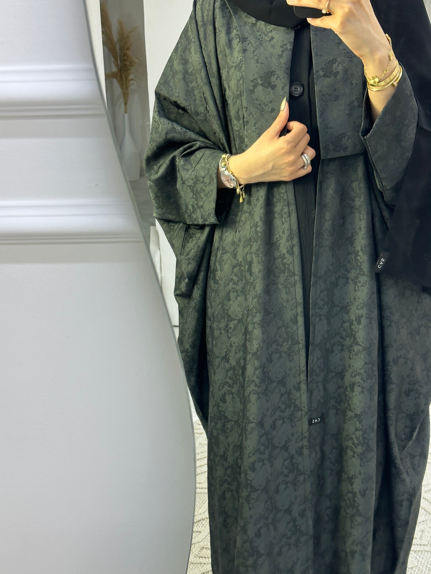 C Floral Grey Bisht Abaya