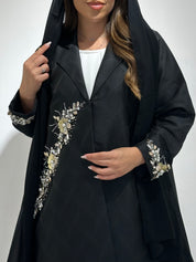 C 1584 Black Floral Beaded Abaya