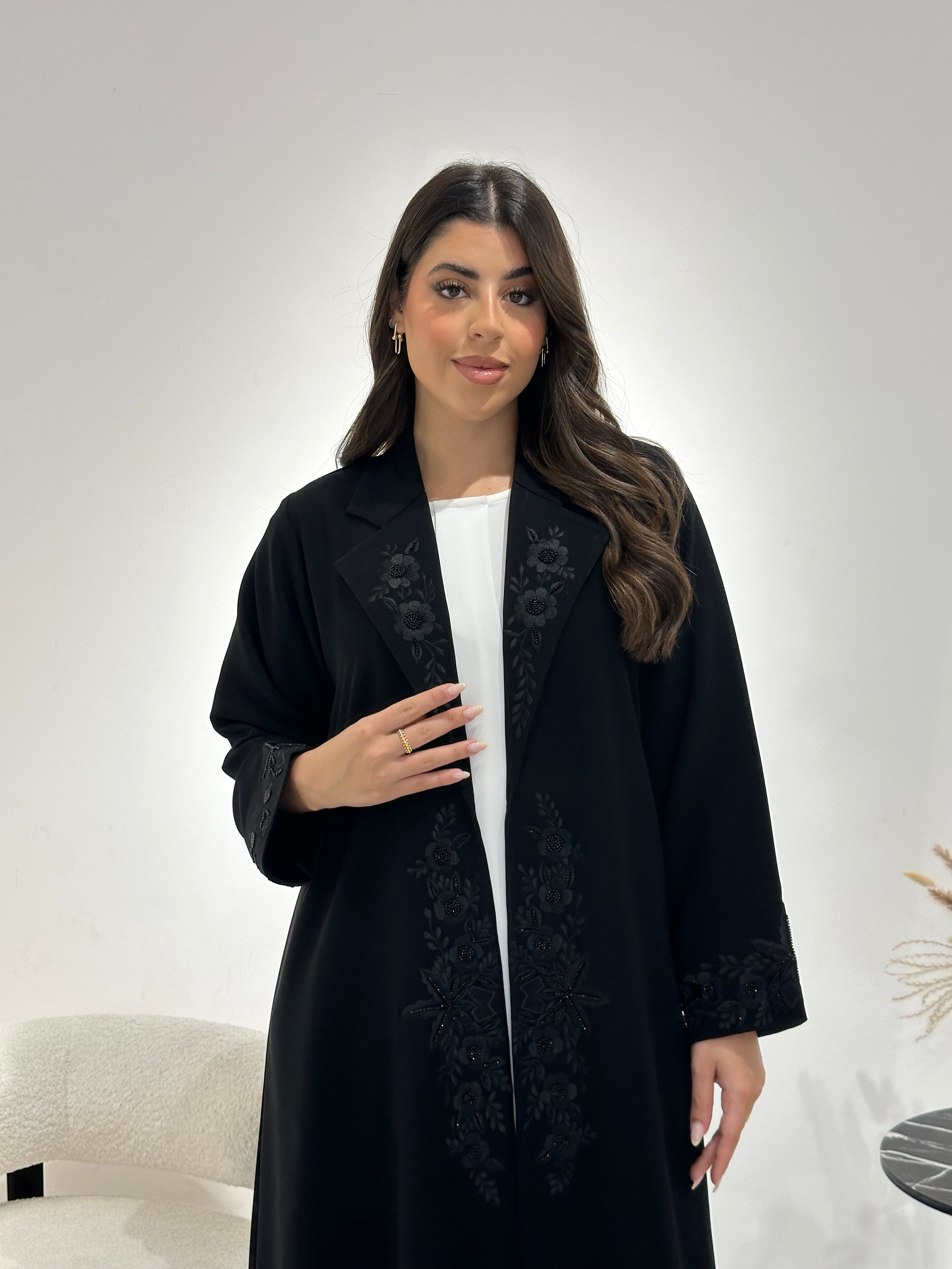 C 1349 Black Coat Beaded Abaya