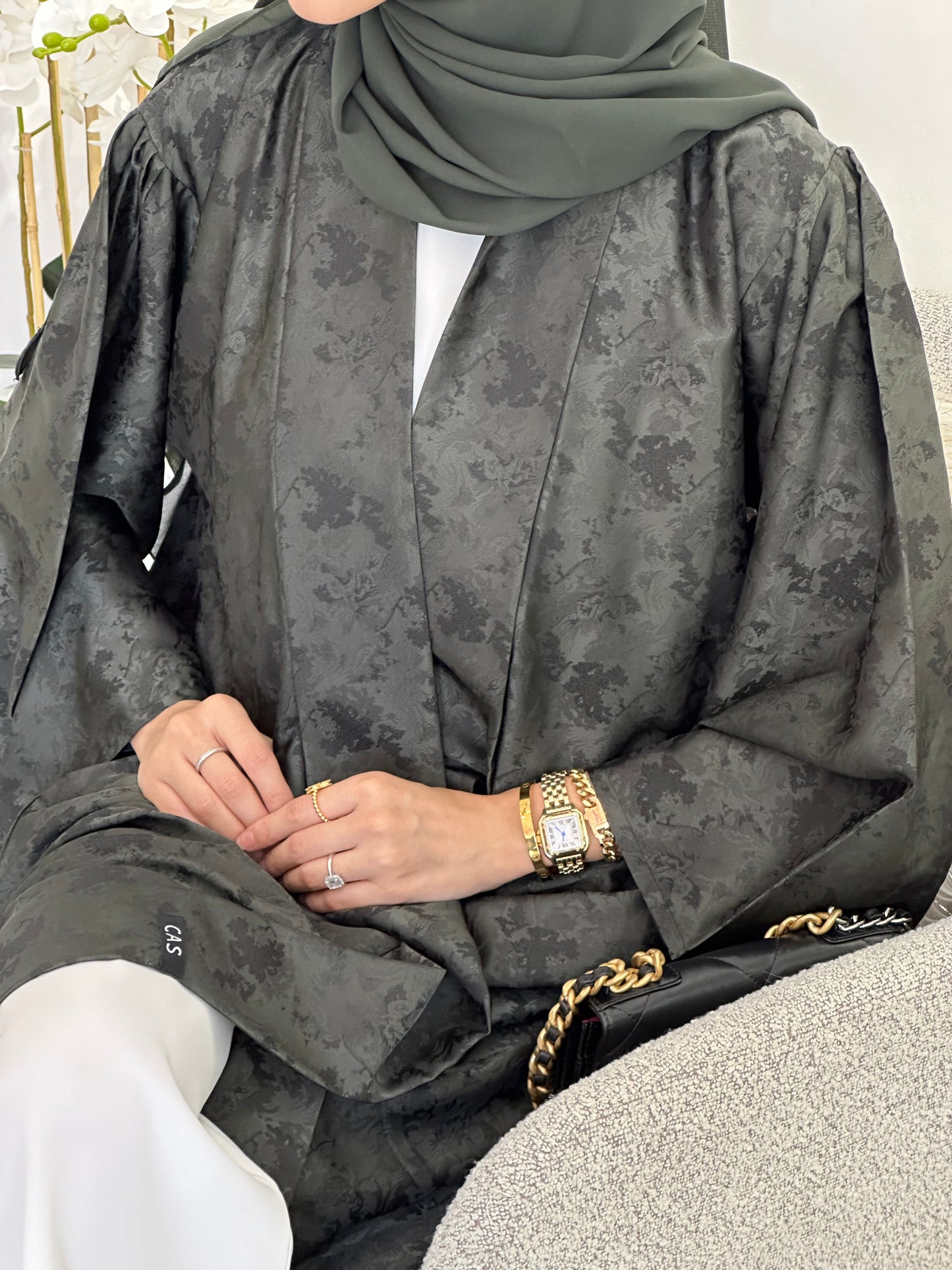 C 0370-04 Printed Green Abaya