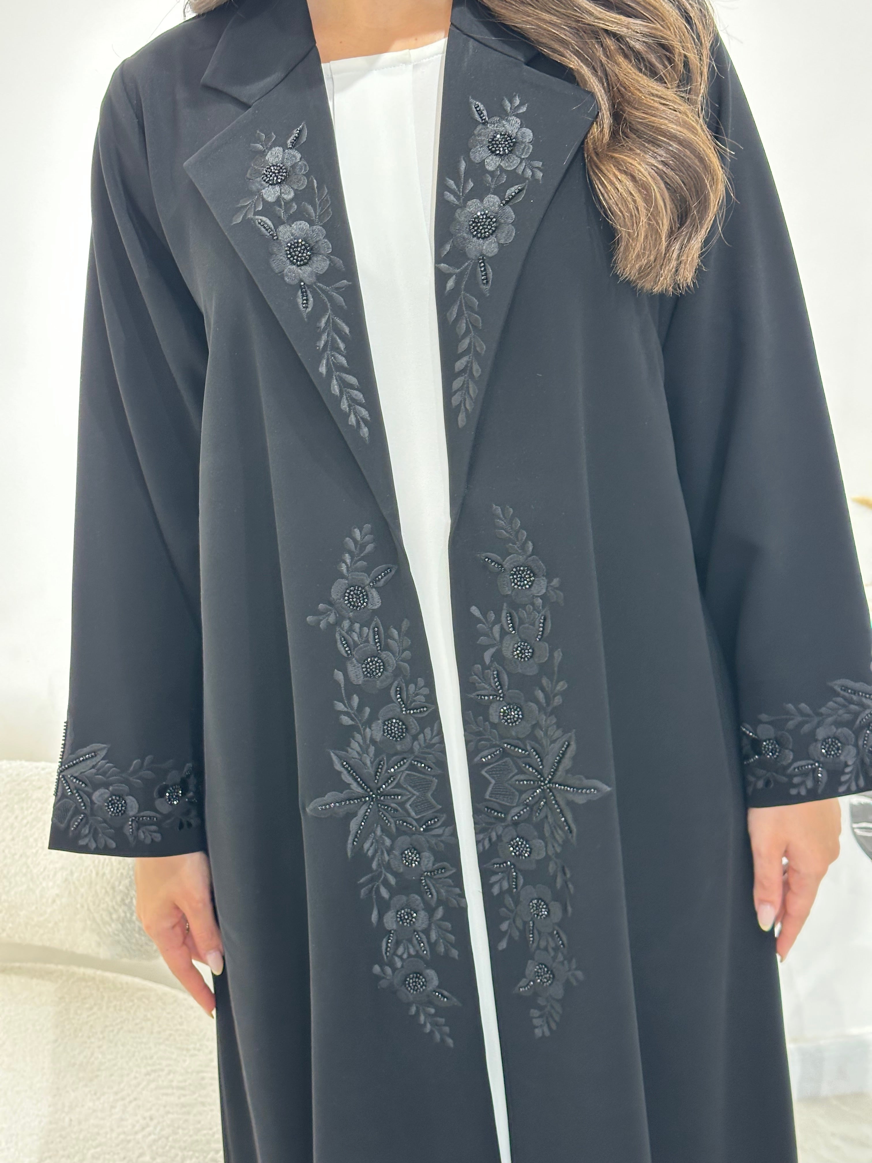 C 1349 Black Coat Beaded Abaya