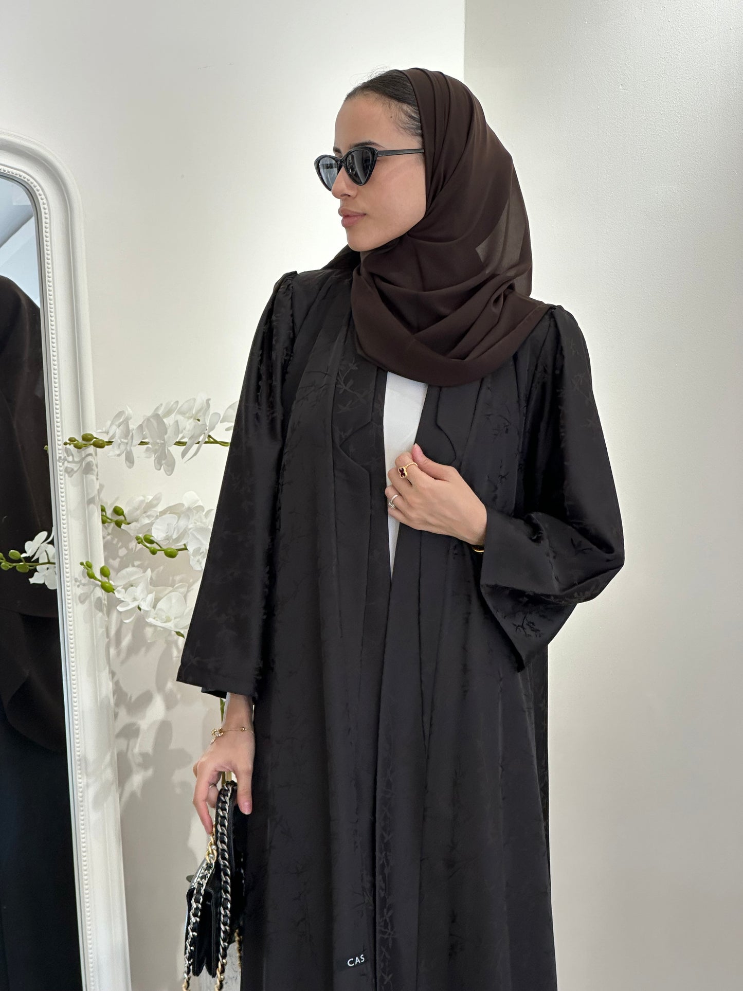 C 0371-02 Brown Floral Printed Abaya