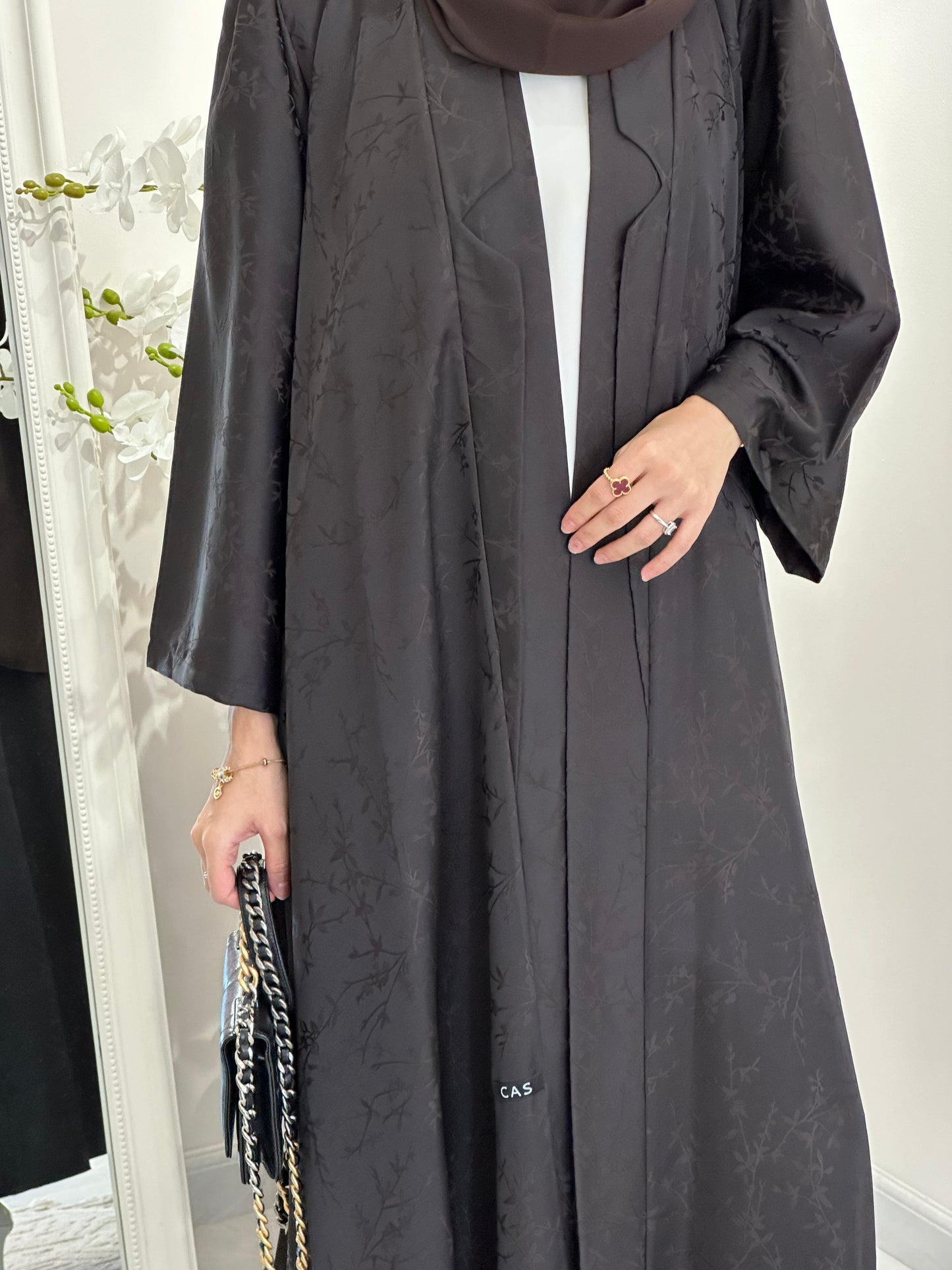 C 0371-02 Brown Floral Printed Abaya