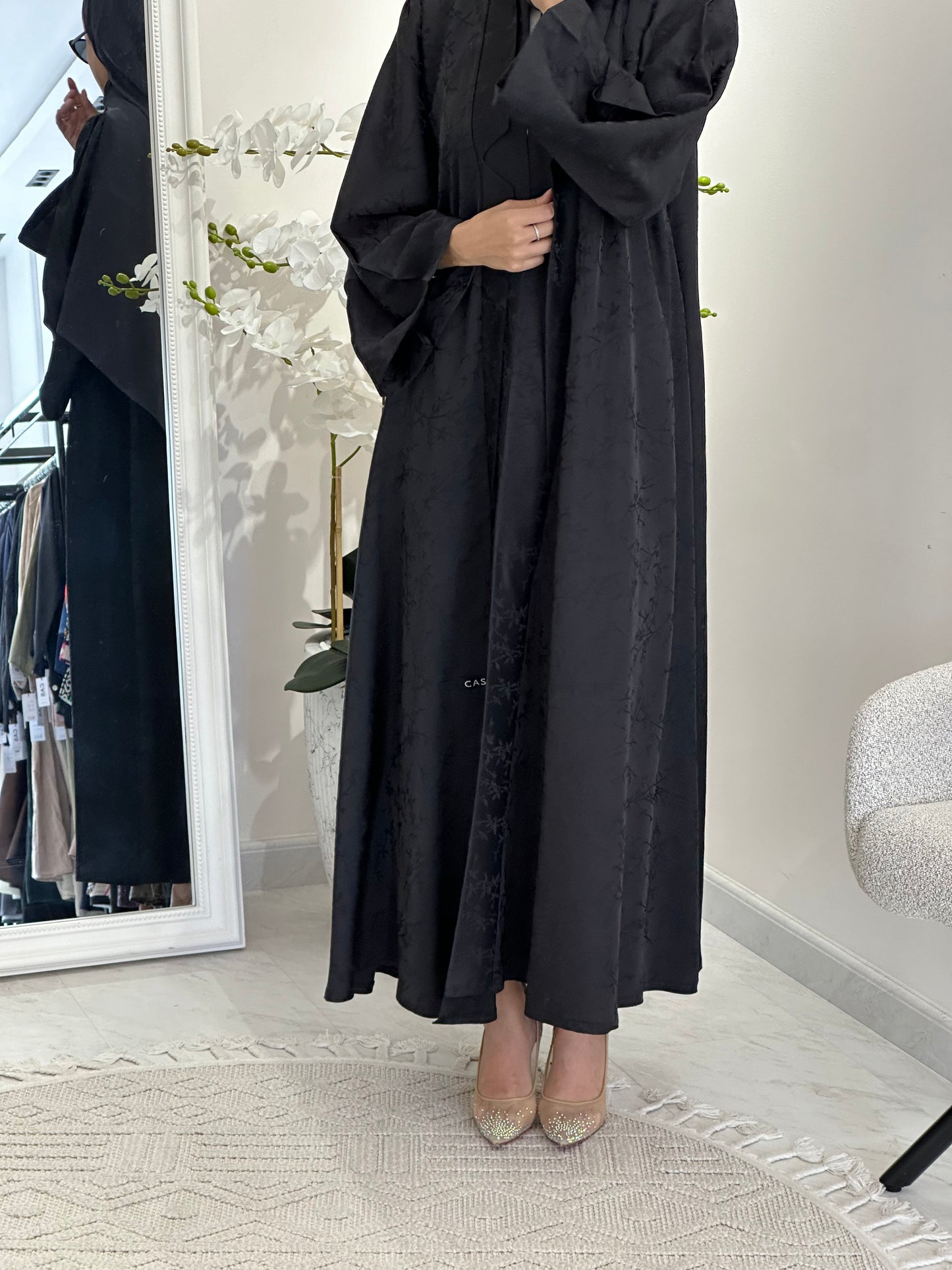 C 0371-03 Dark Grey Floral Printed Abaya