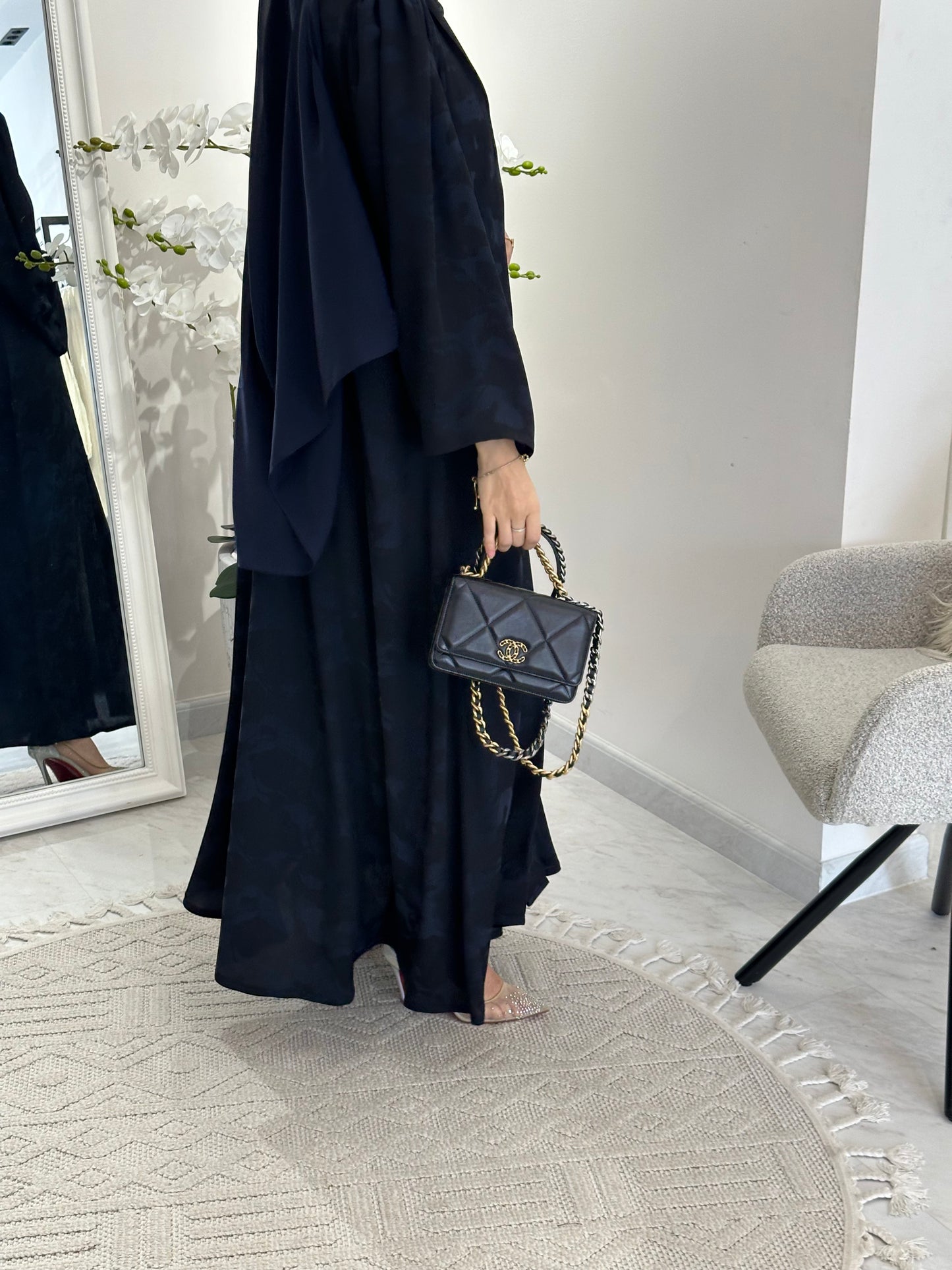 C 0367-03 Navy Blue Army Printed Abaya