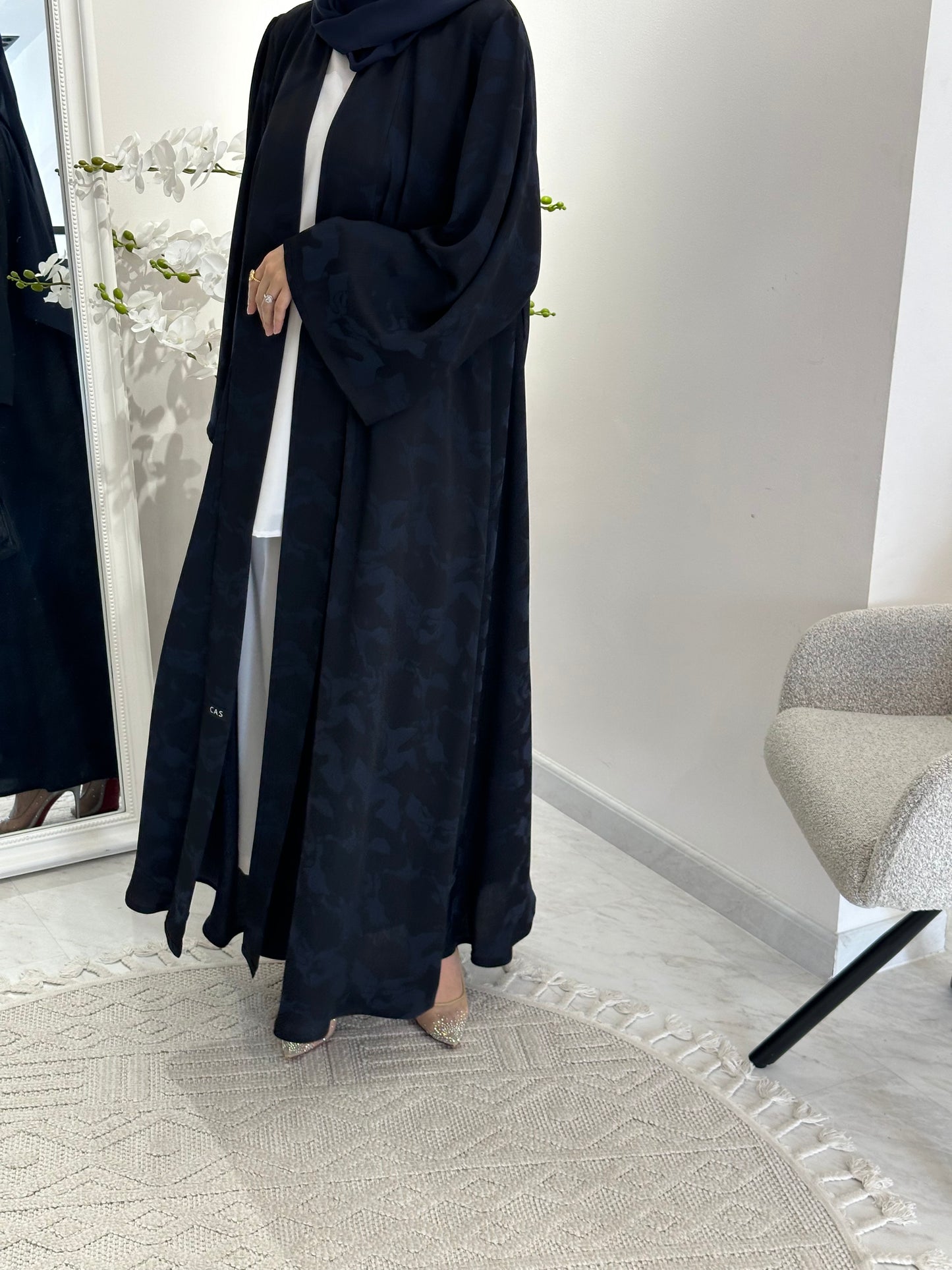 C 0367-03 Navy Blue Army Printed Abaya