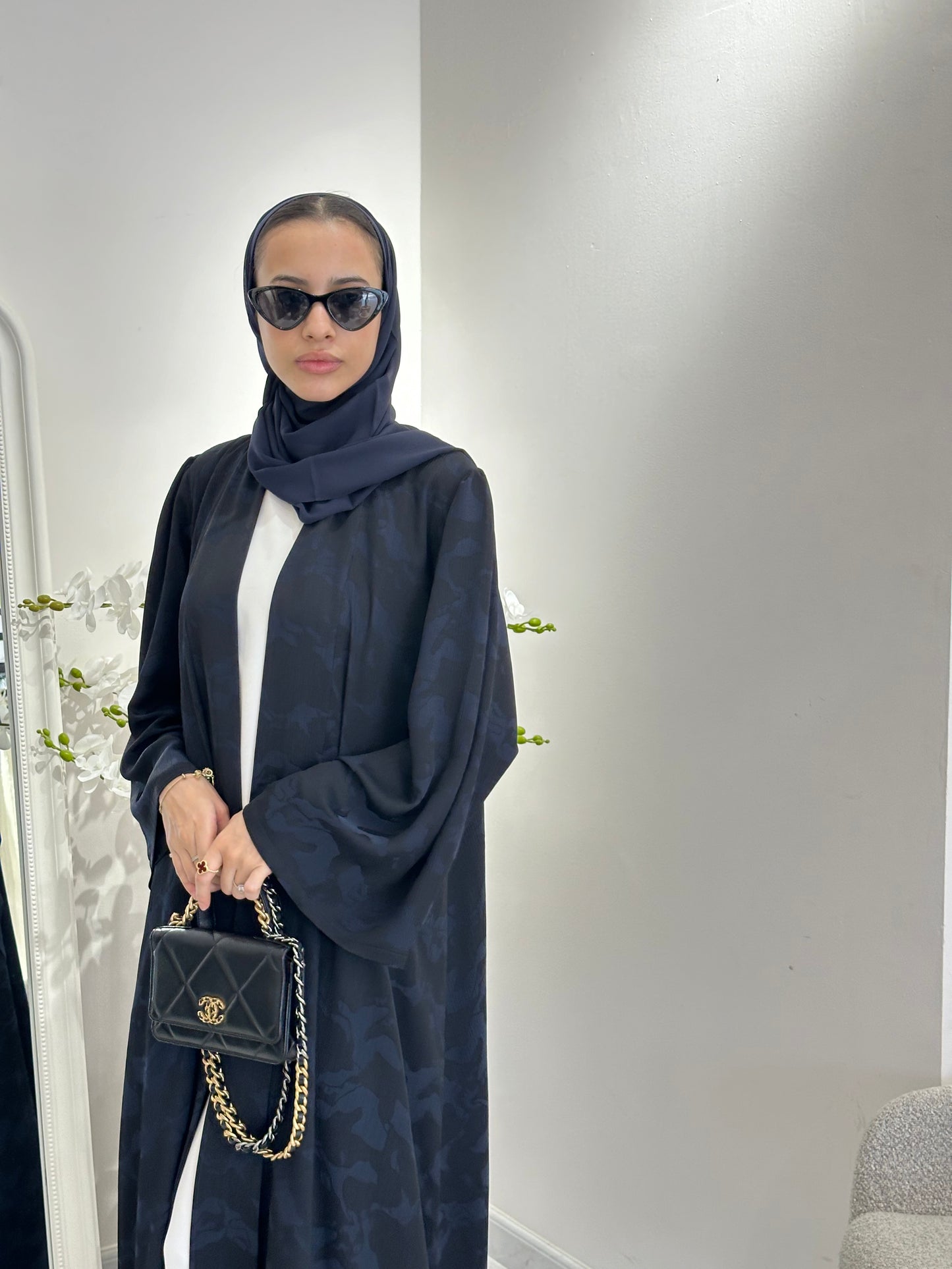 C 0367-03 Navy Blue Army Printed Abaya