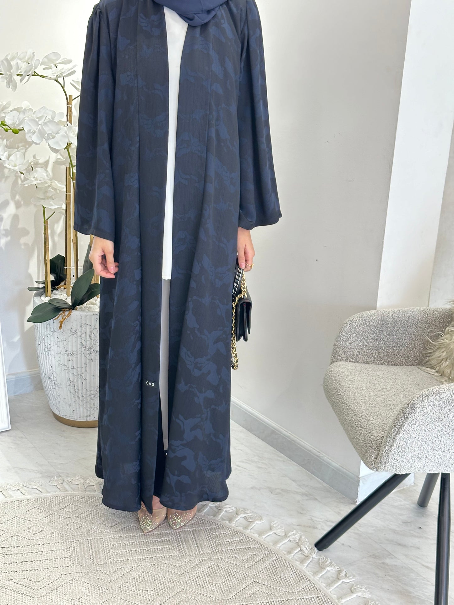 C 0367-03 Navy Blue Army Printed Abaya