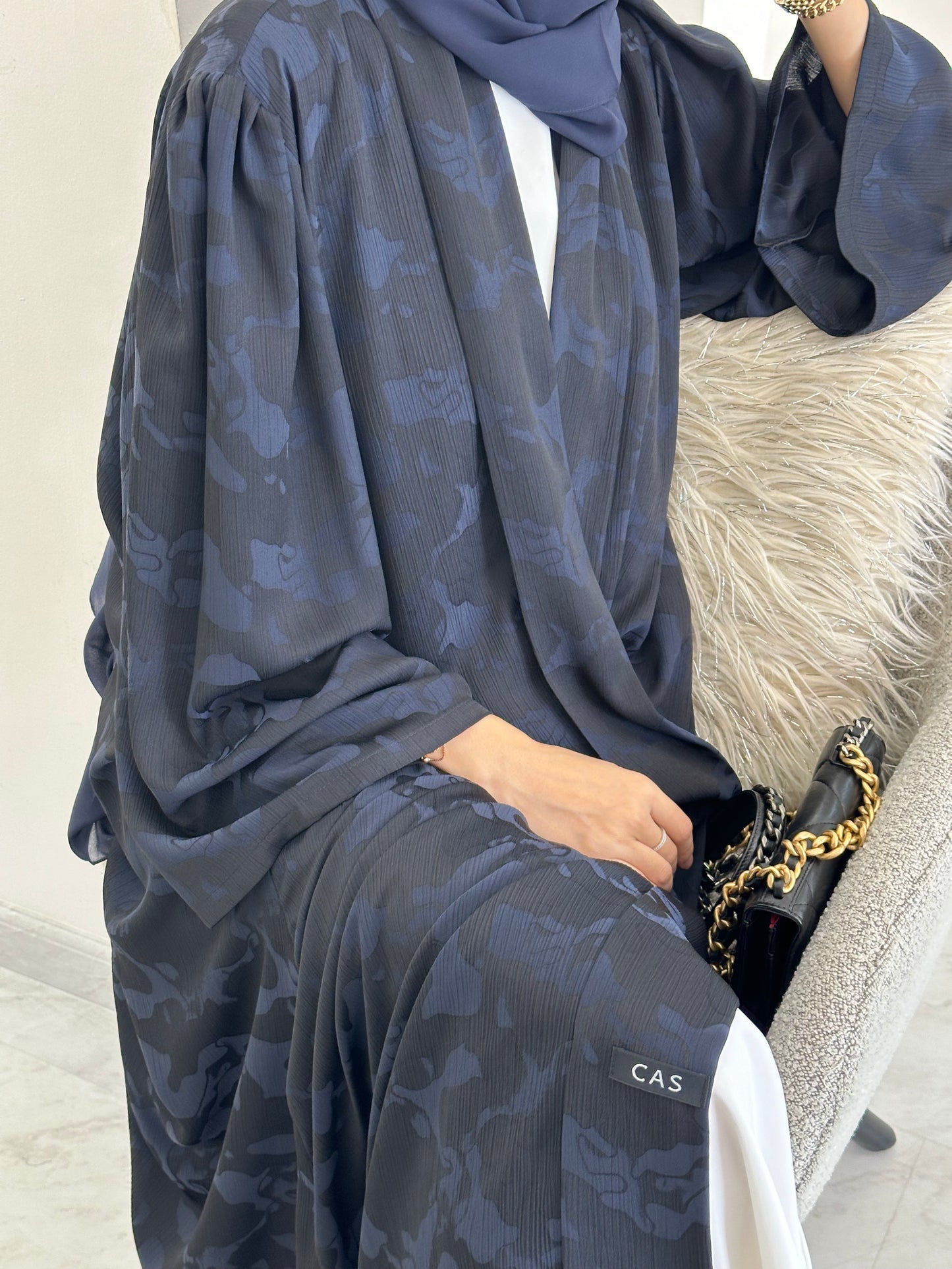 C 0367-03 Navy Blue Army Printed Abaya