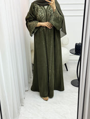 C 1541 Olive Lasercut Abaya
