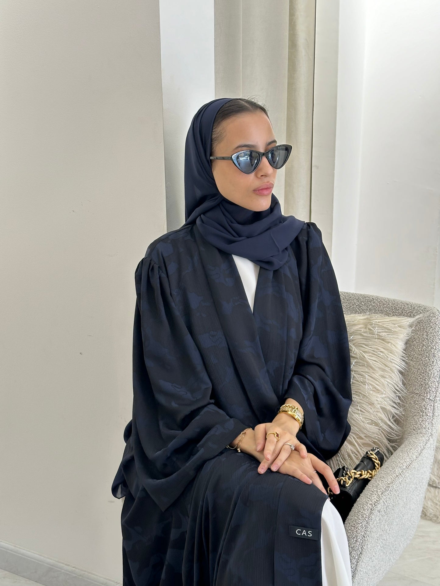 C 0367-03 Navy Blue Army Printed Abaya