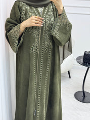 C 1541 Olive Lasercut Abaya