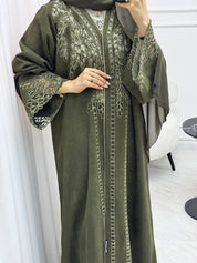 C 1541 Olive Lasercut Abaya