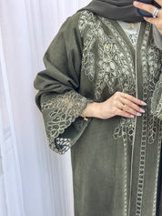 C 1541 Olive Lasercut Abaya