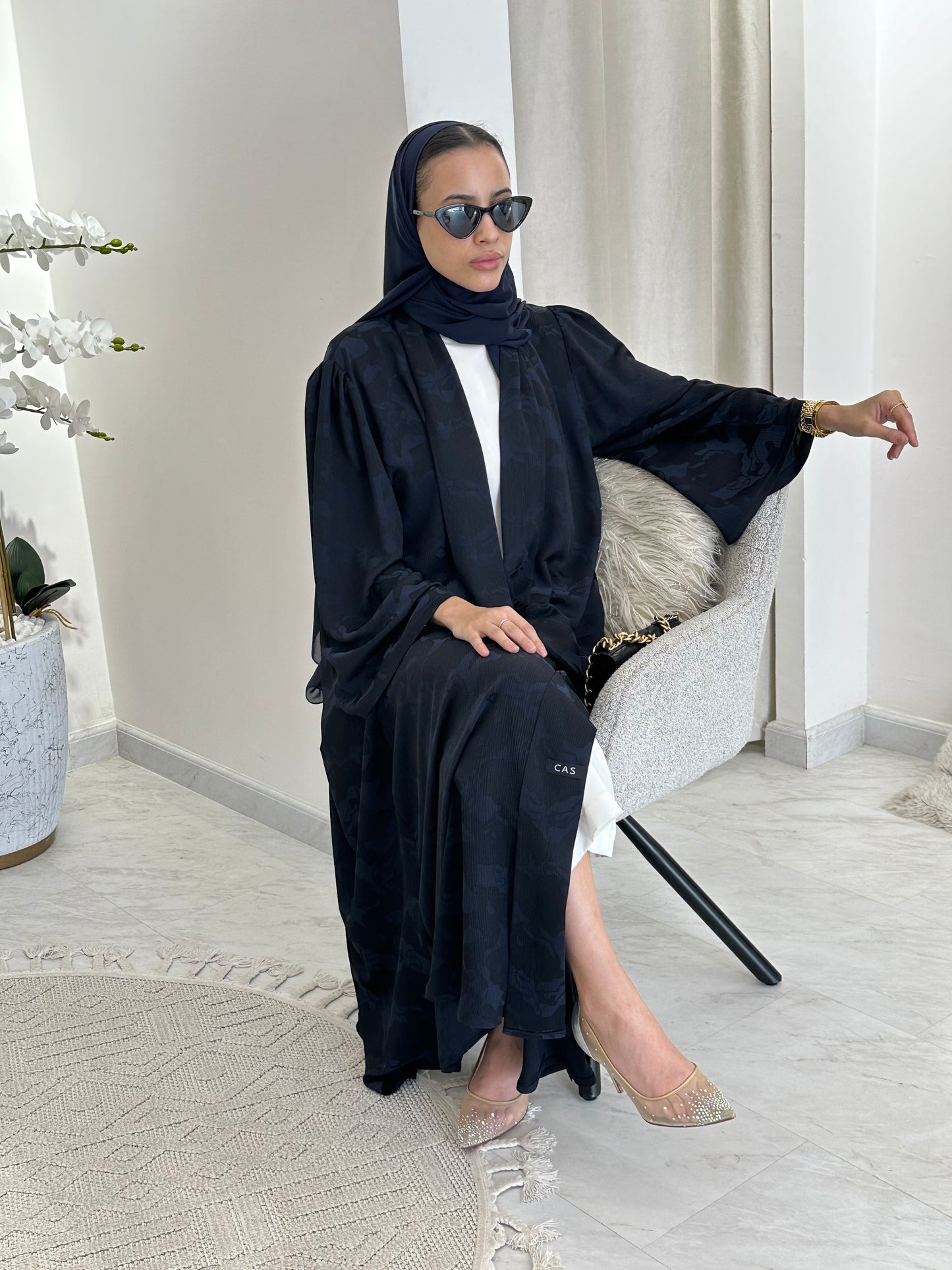 C 0367-03 Navy Blue Army Printed Abaya