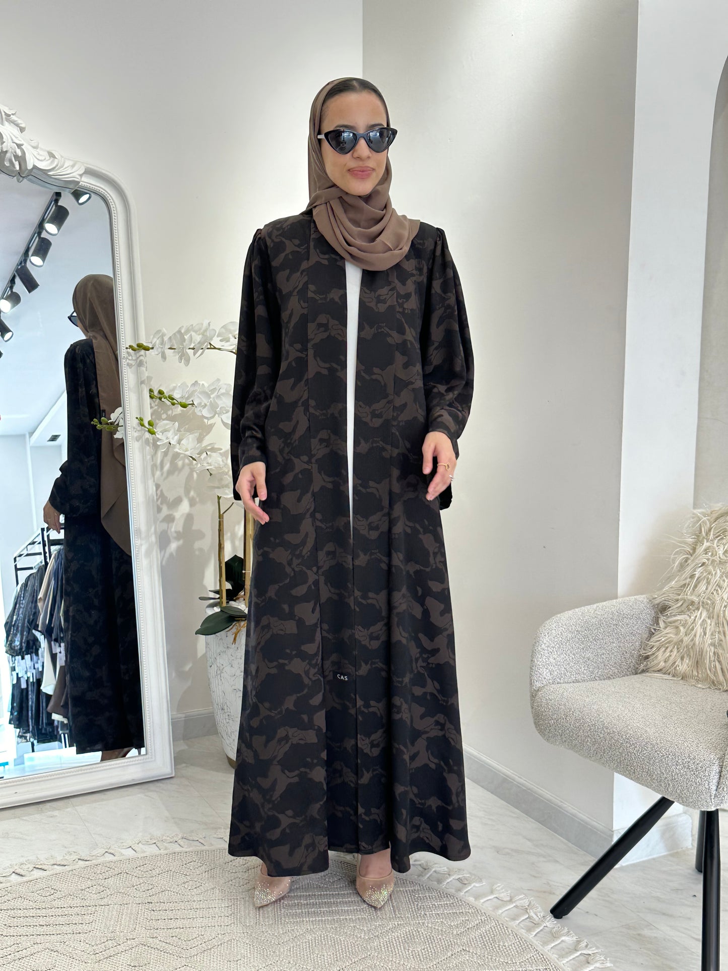 C 0367-01 Brown Army Printed Abaya