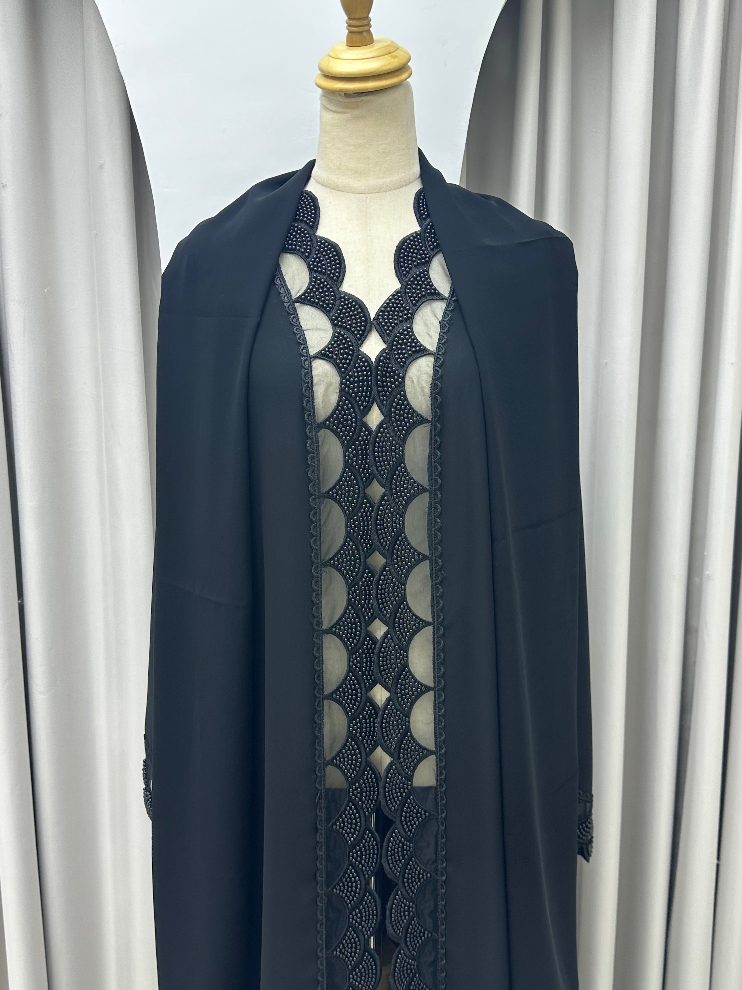 C 1555-02 Black Beaded Lace Abaya