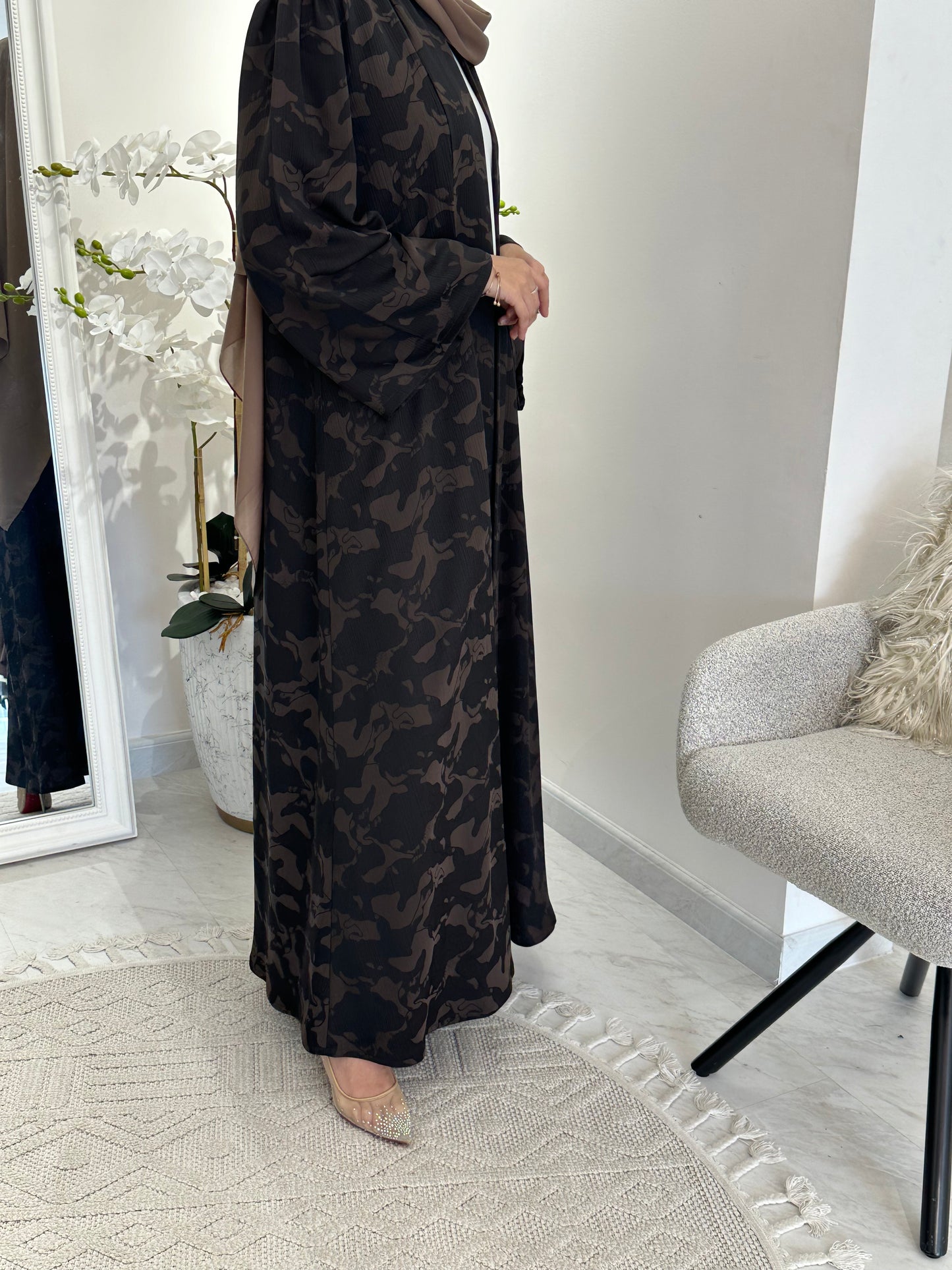 C 0367-01 Brown Army Printed Abaya