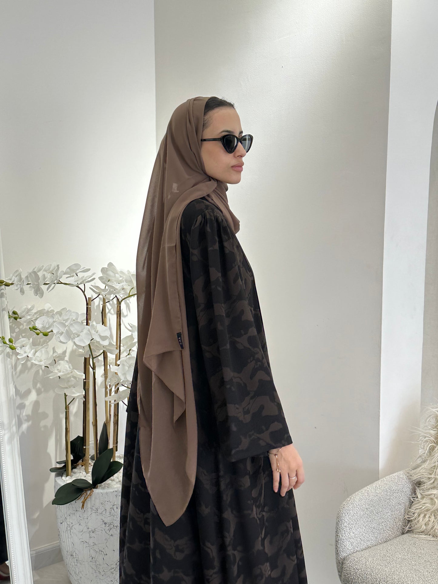 C 0367-01 Brown Army Printed Abaya