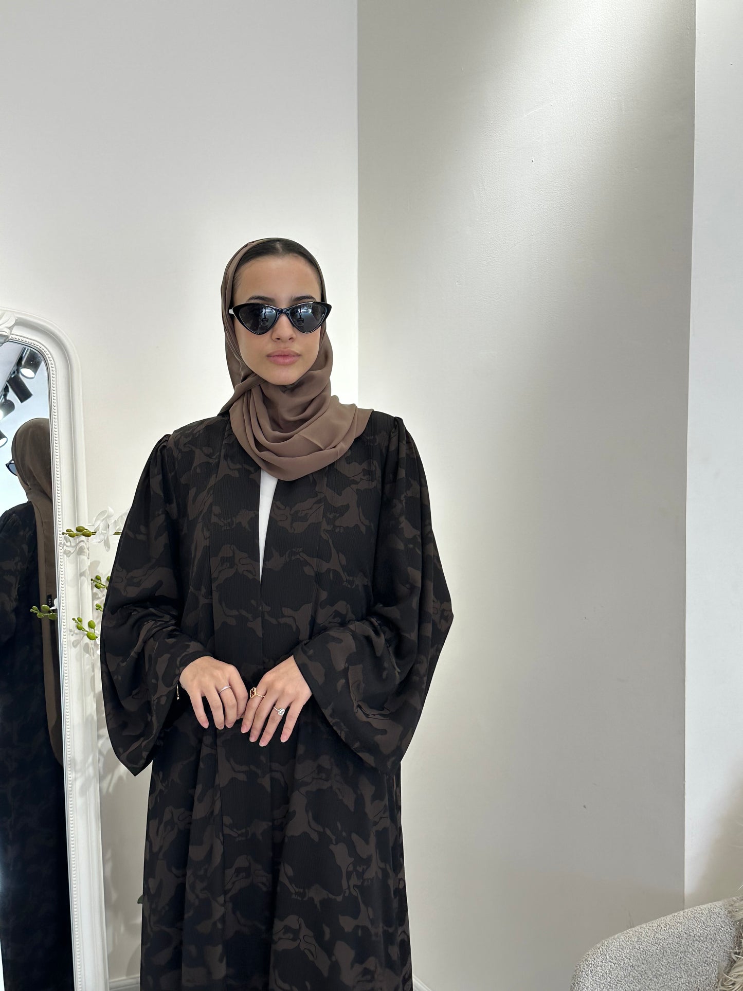 C 0367-01 Brown Army Printed Abaya