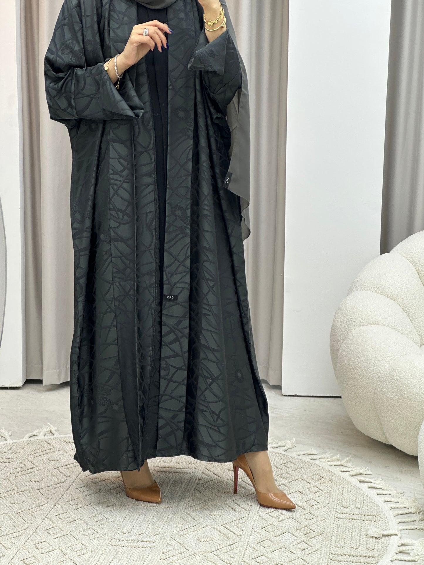 C Grey Swirl Bisht Abaya