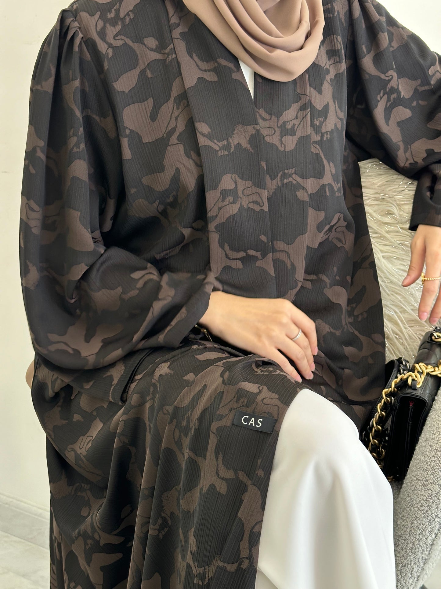 C 0367-01 Brown Army Printed Abaya