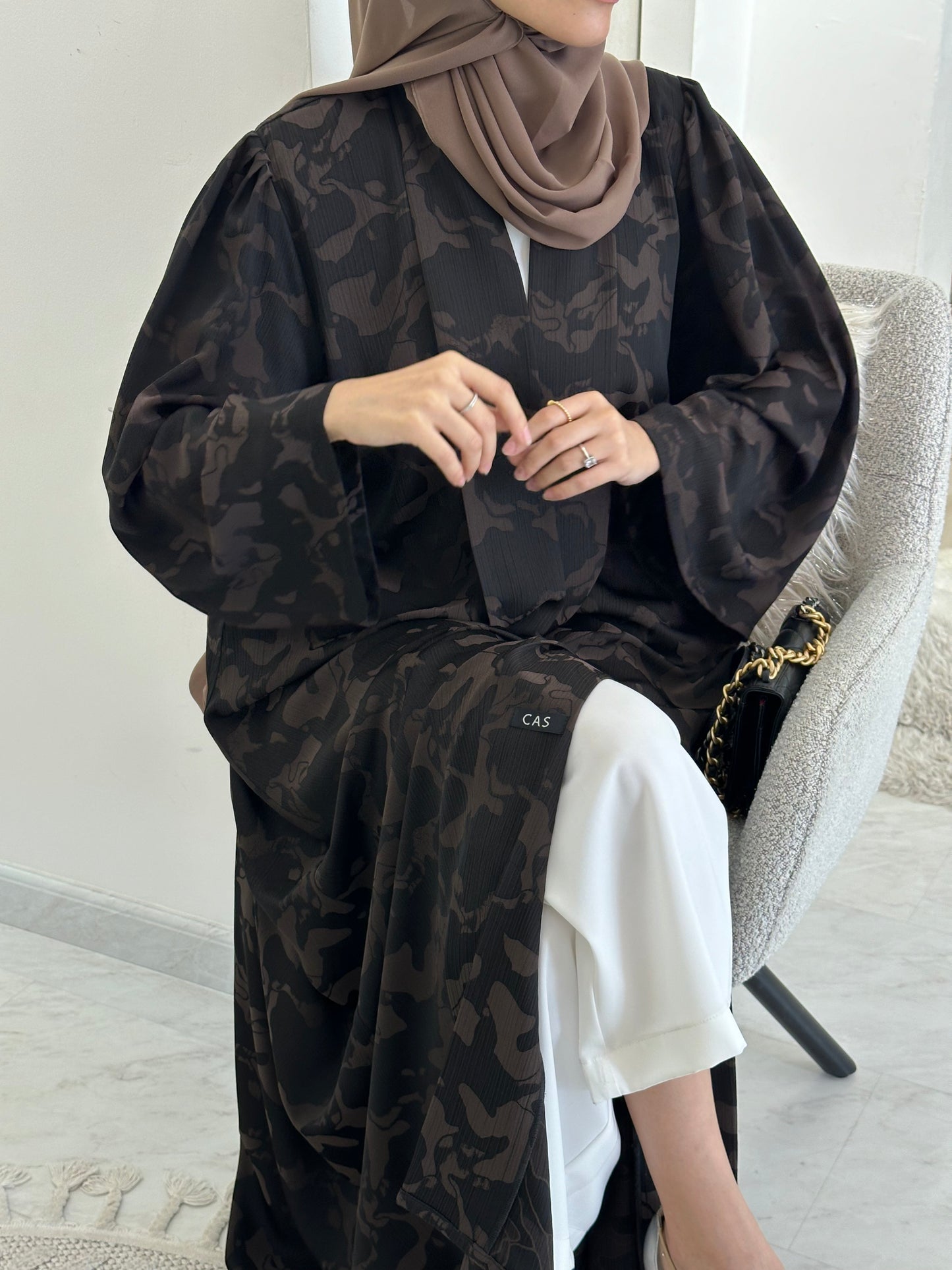 C 0367-01 Brown Army Printed Abaya