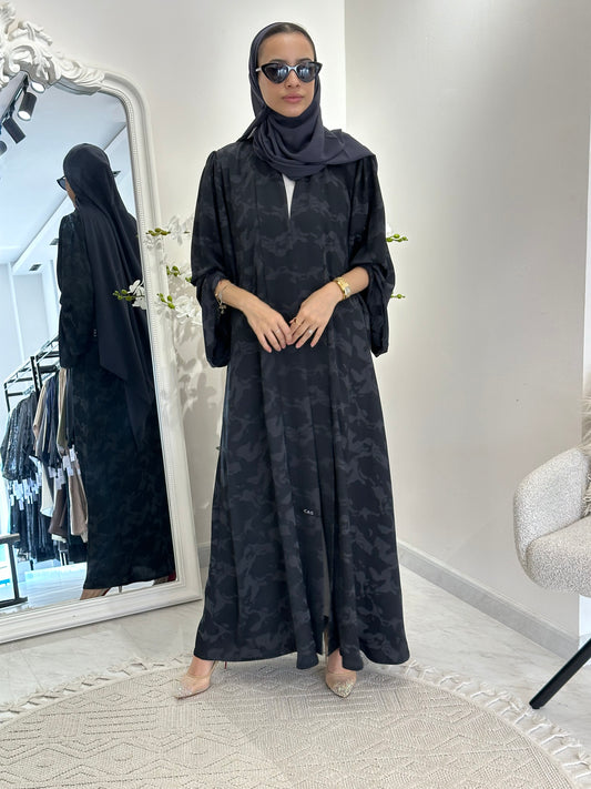 C 0367-02 Dark Grey Army Printed Abaya