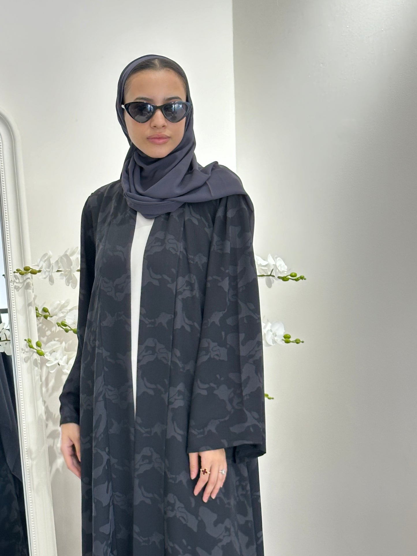 C 0367-02 Dark Grey Army Printed Abaya