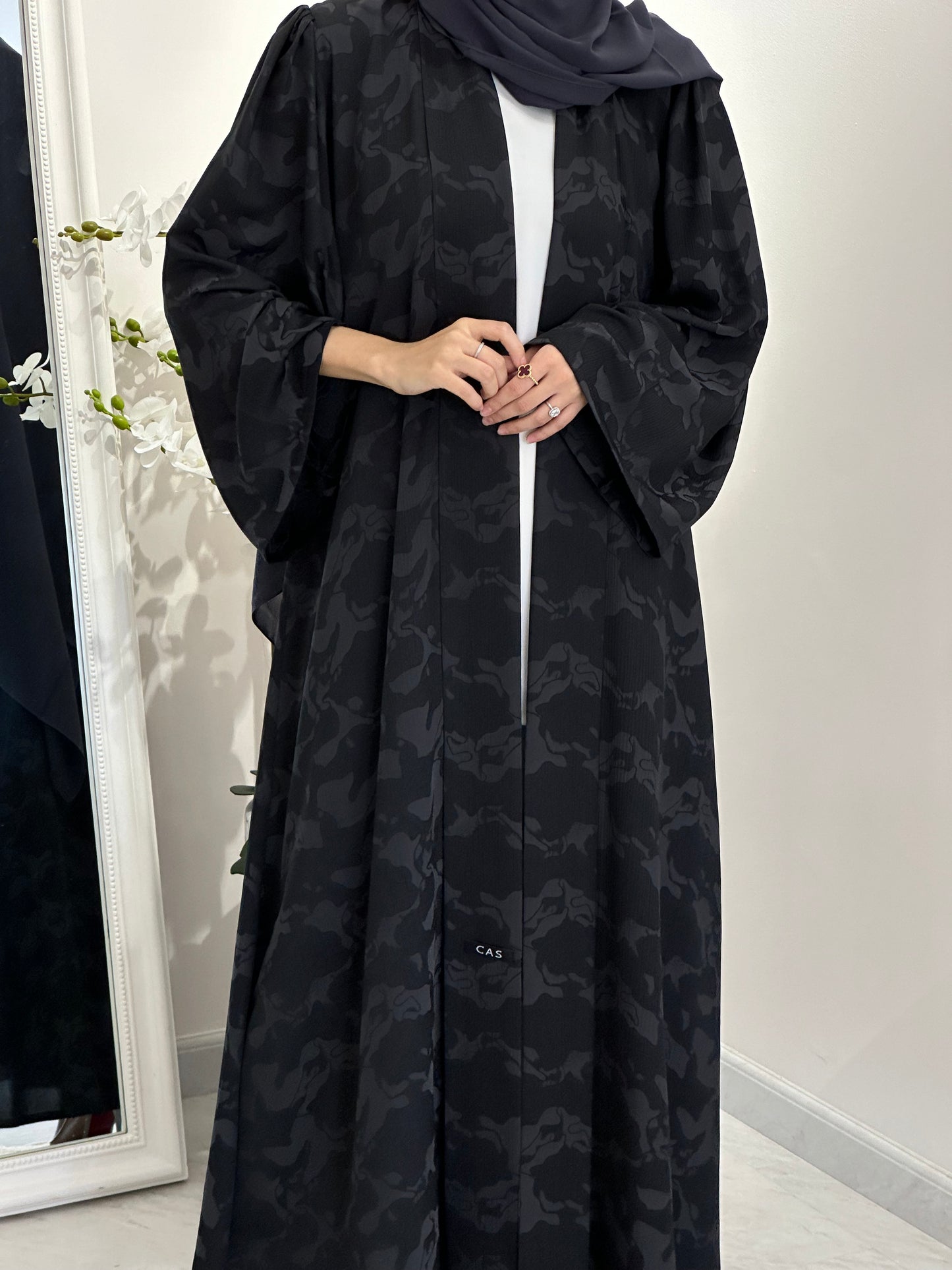 C 0367-02 Dark Grey Army Printed Abaya