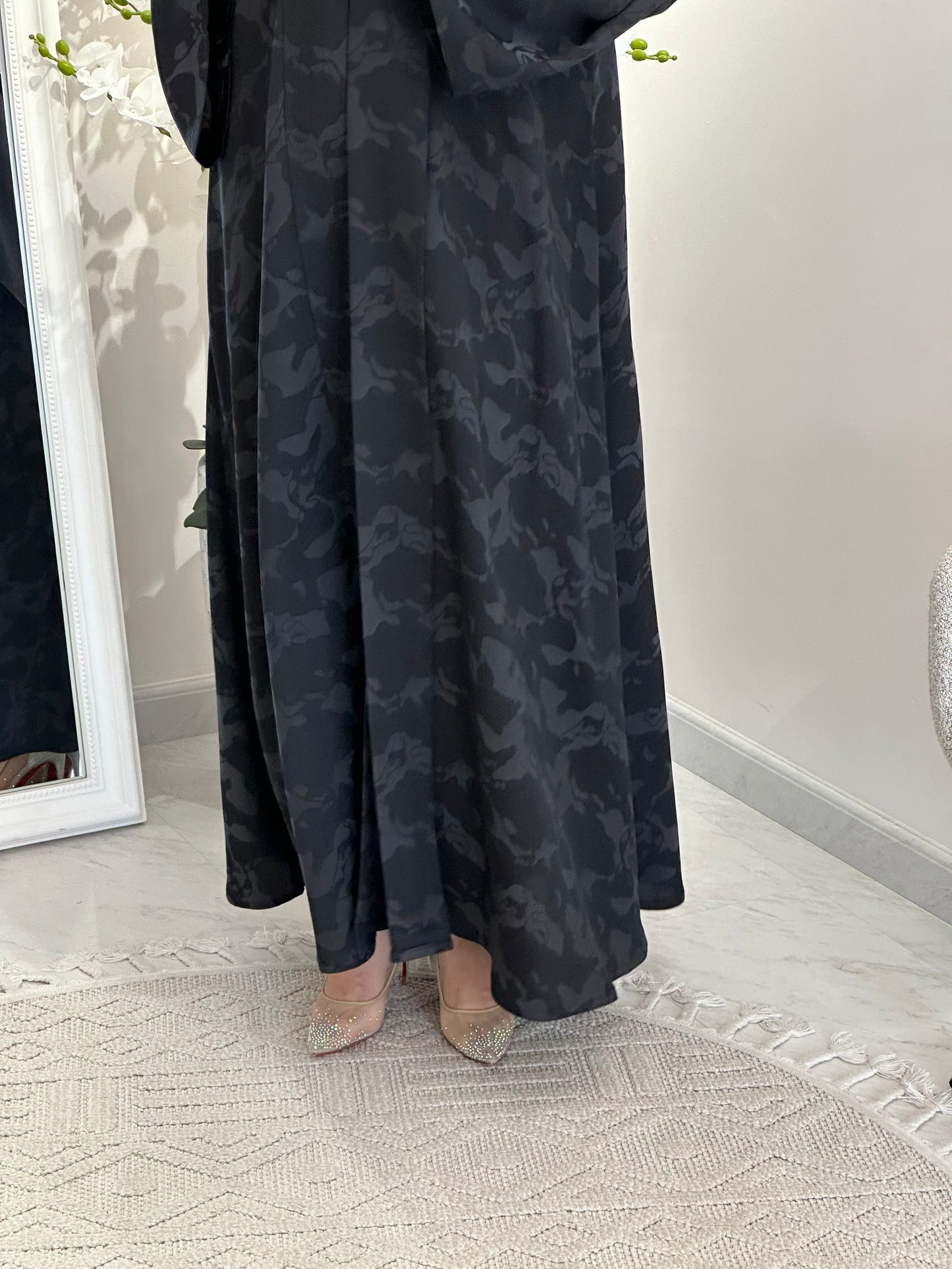 C 0367-02 Dark Grey Army Printed Abaya