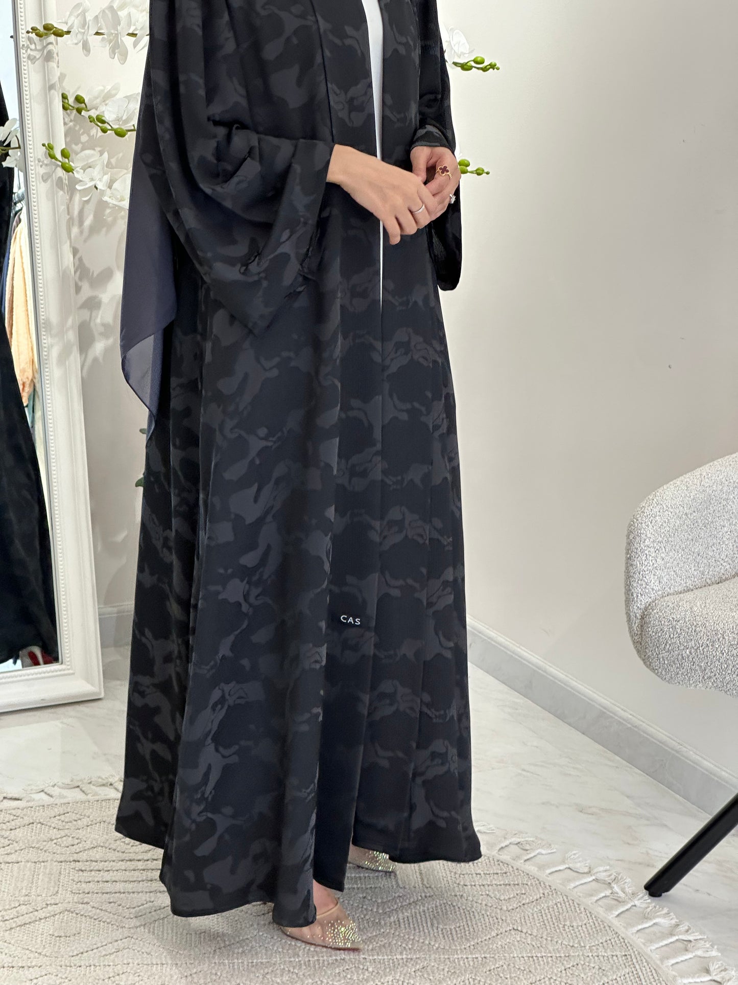 C 0367-02 Dark Grey Army Printed Abaya