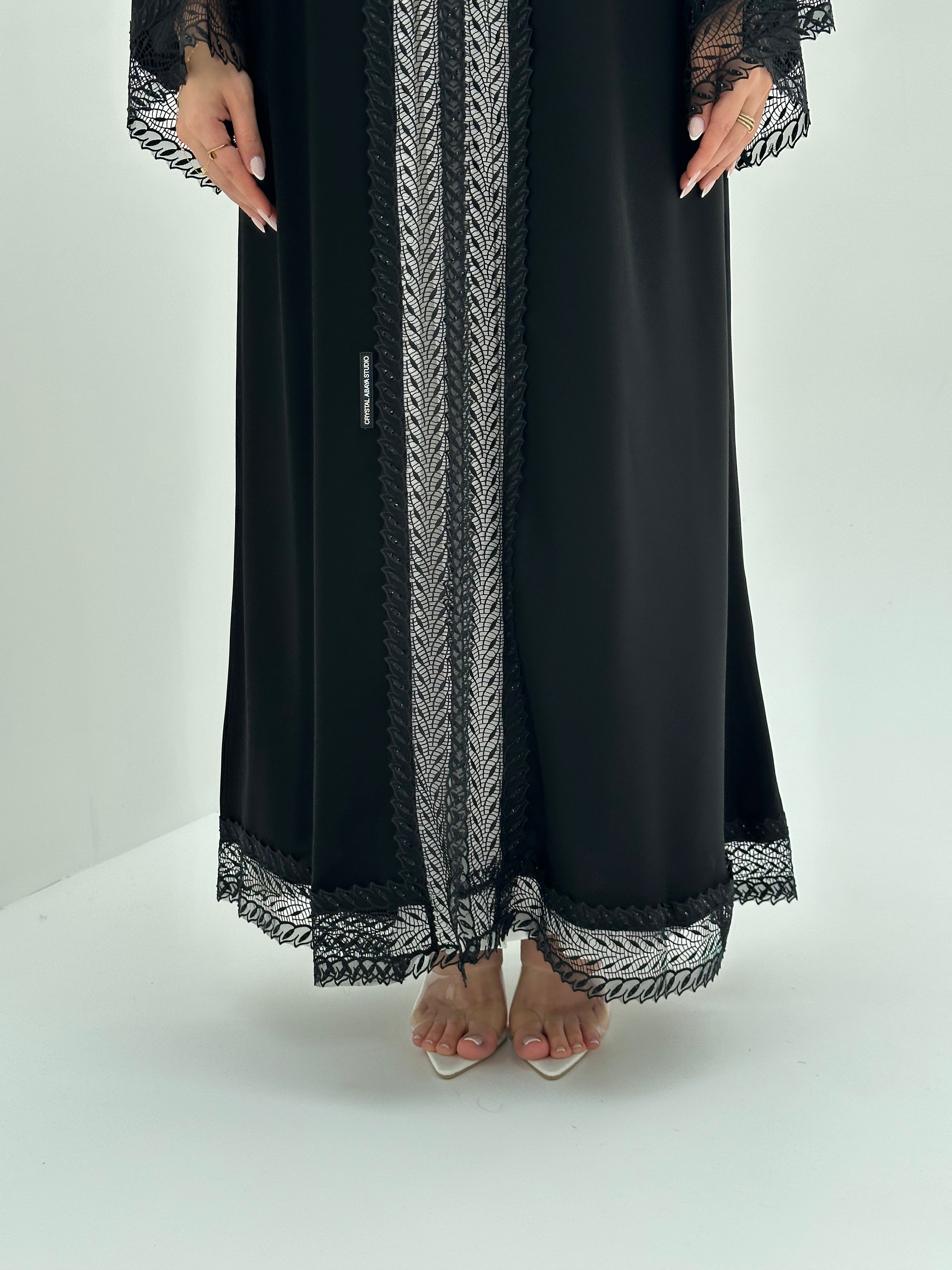 C 1860 Black Crystal Lace Abaya