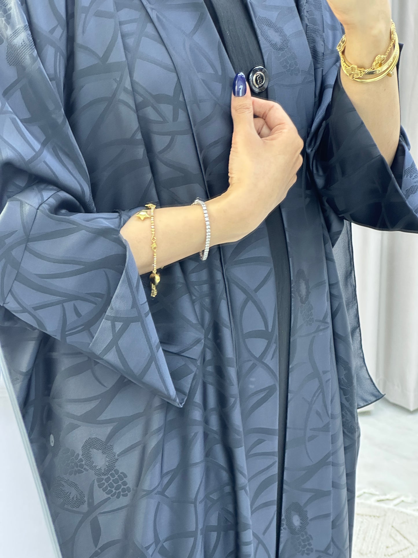 C Navy Blue Swirl Bisht Abaya